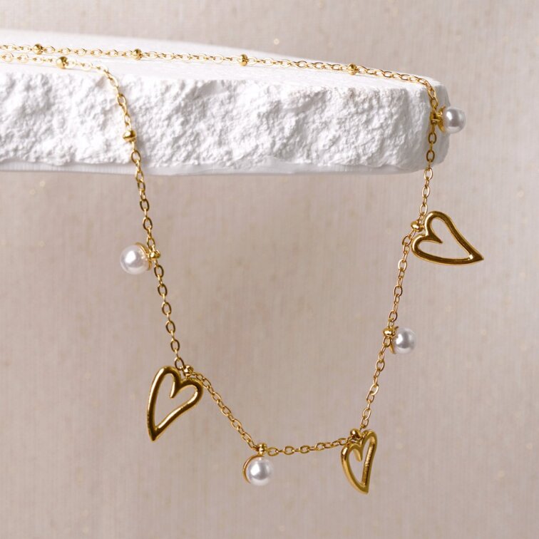 Náhrdelník s perličkami a srdiečkami 42025.1