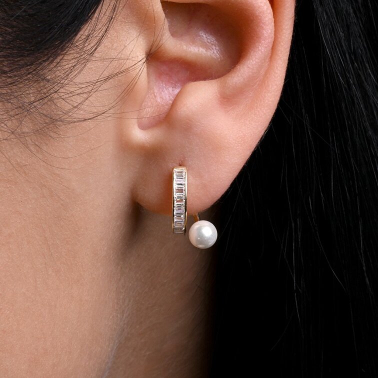 Pozlátené krúžky s perličkou a zirkónmi 11808.1