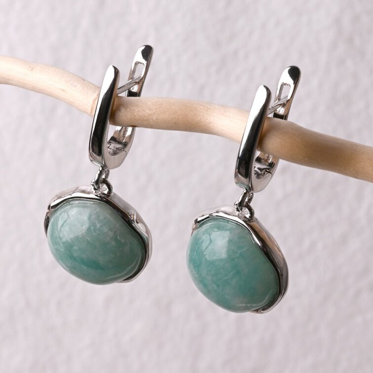 Strieborné visiace náušnice s amazonitom 11735.3