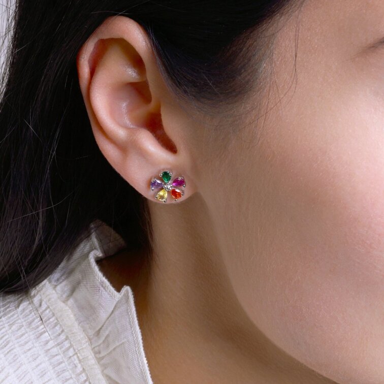 Strieborné náušnice farebné kvietky 11760.1