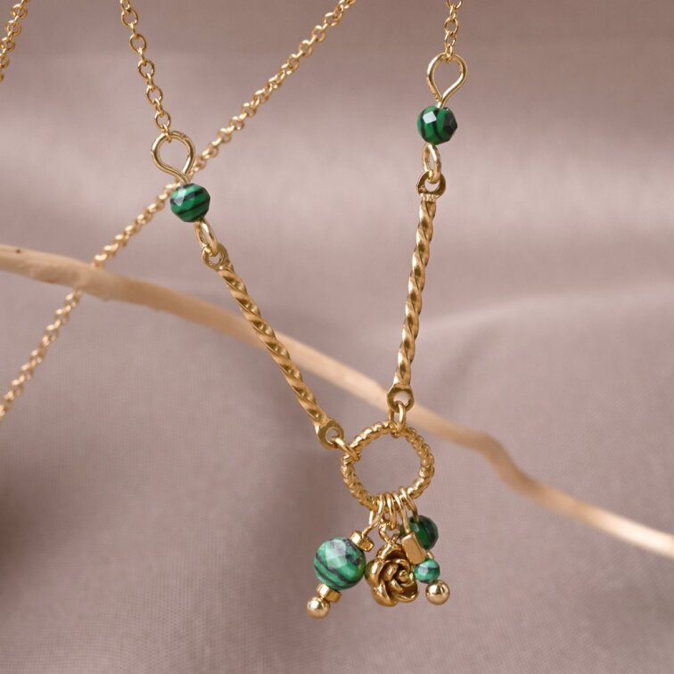 Náhrdelník oceľový s africkým malachitom 42032.3