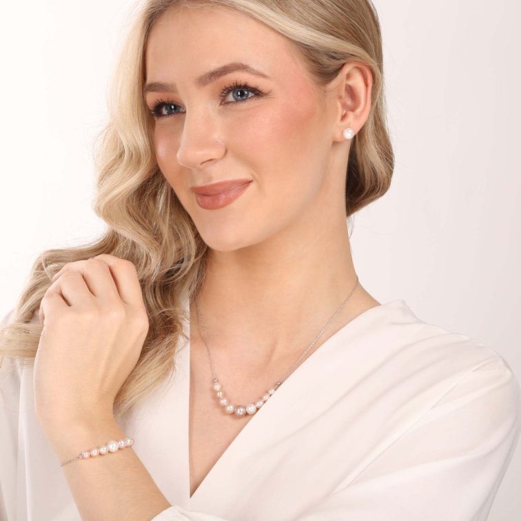 Stříbrné náušnice pecky s bílou říční perlou 21004.1