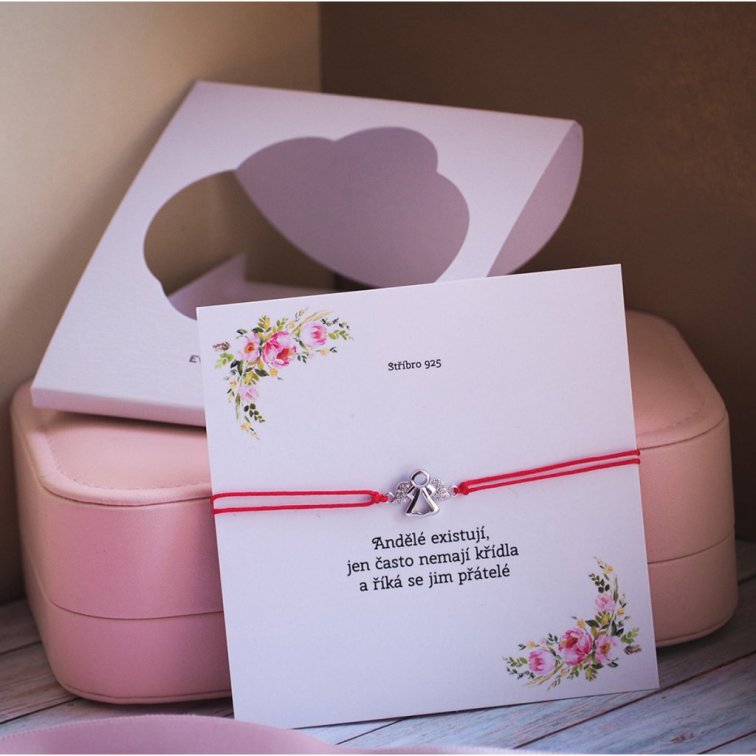 Kabbalah červený náramek stříbrný anděl se zirkony 13020.3