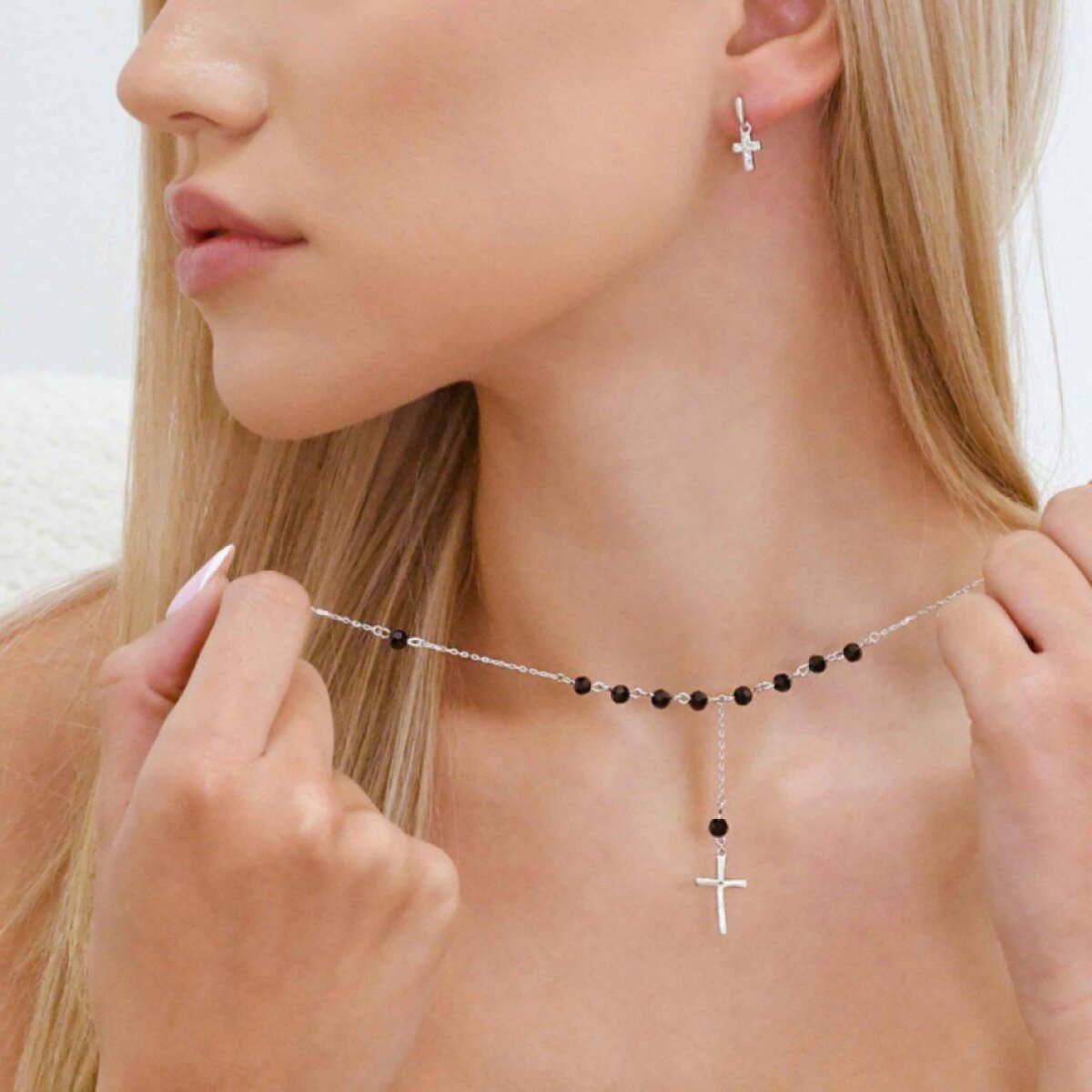 Stříbrný růženec s černými zirkony 12174.3