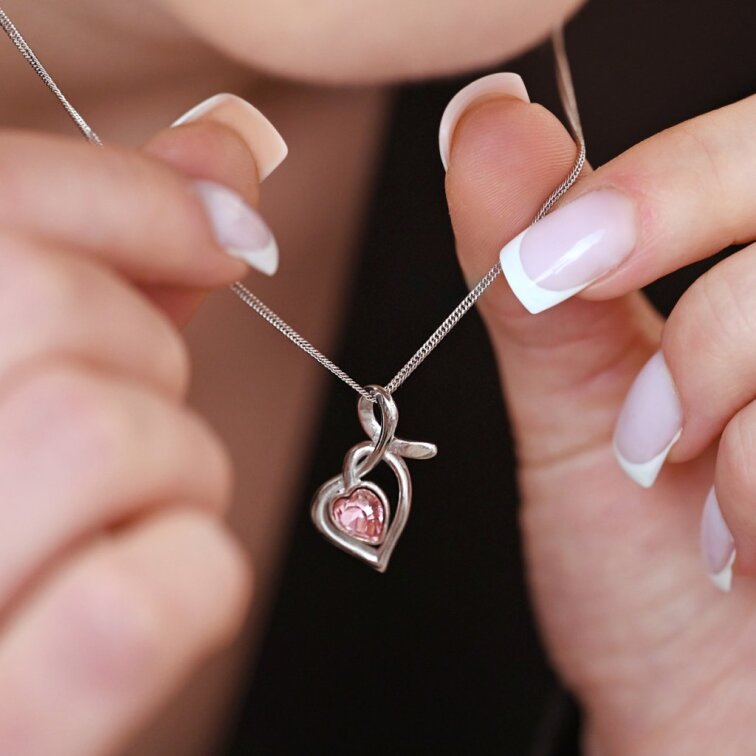 Stříbrný náhrdelník se Swarovski krystaly srdce růžové 32071.3