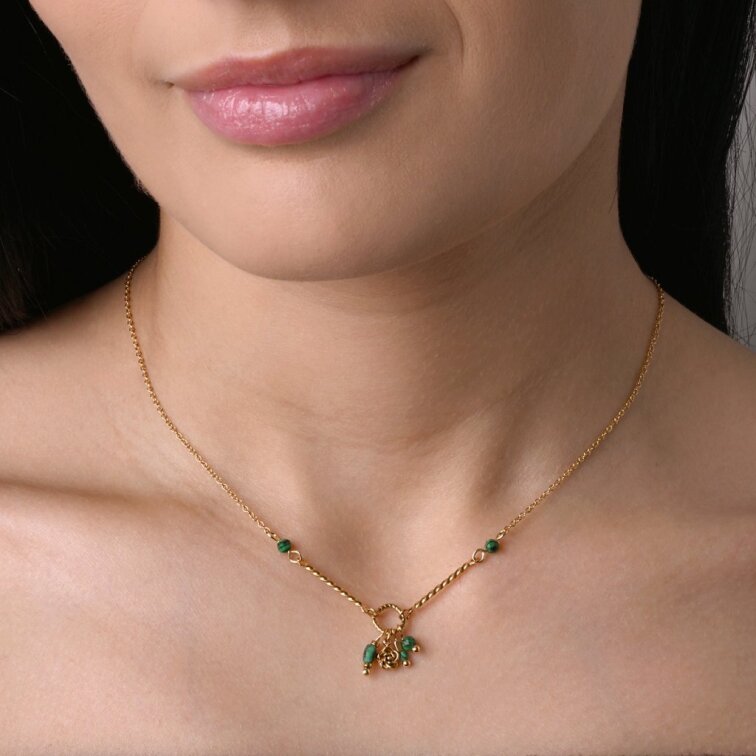 Náhrdelník oceľový s africkým malachitom 42032.3