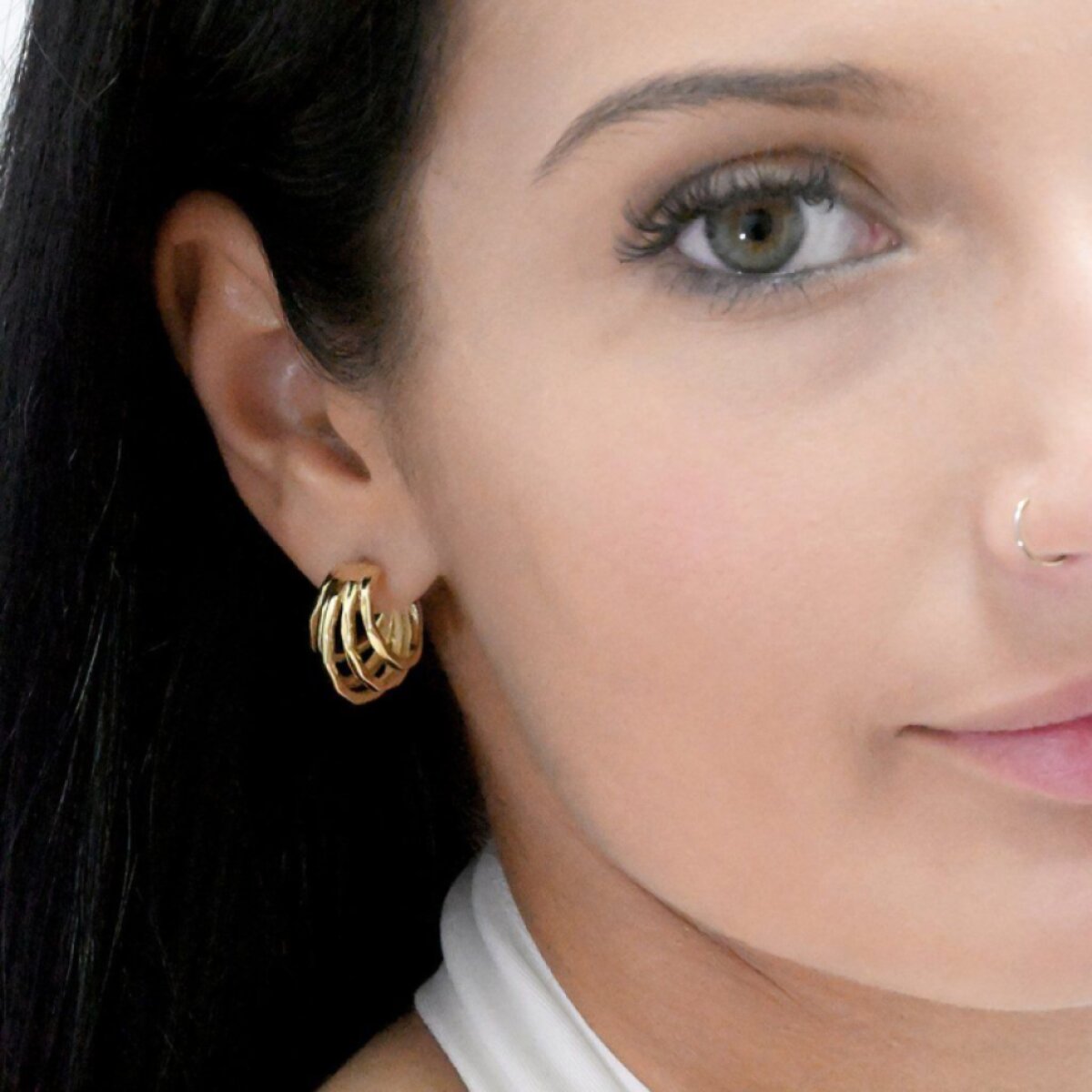 Pozlátené strieborné náušnice päť vlnitých kruhov 61081