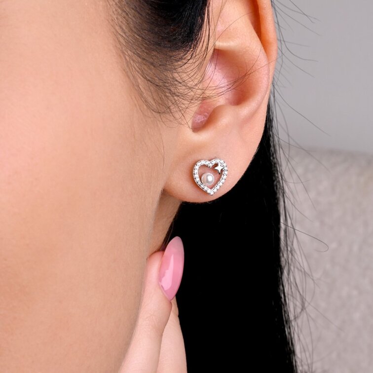 Strieborné náušnice srdiečka s perličkou 11805.1