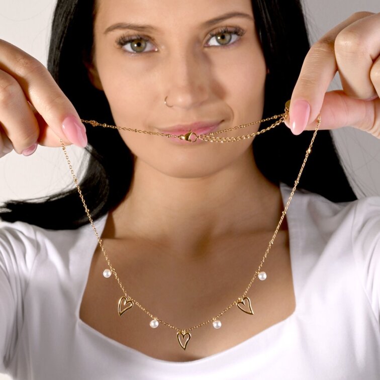 Náhrdelník s perličkami a srdiečkami 42025.1