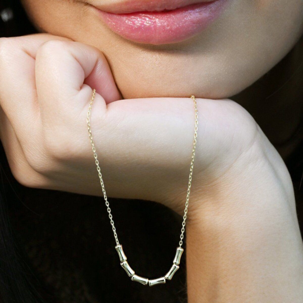 Pozlacený stříbrný náhrdelník s obdélníčky 62011