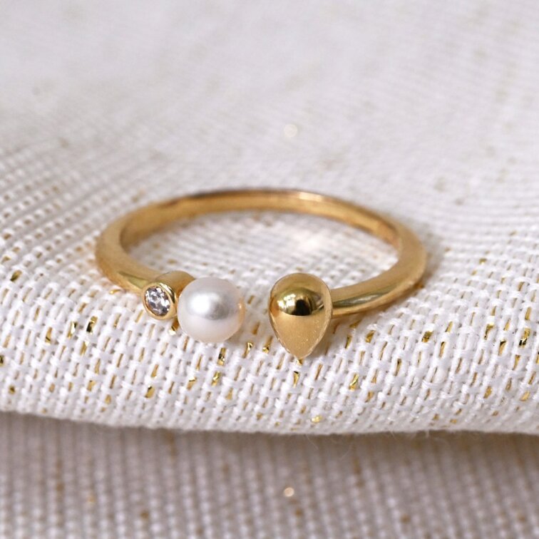 Pozlátený prsteň s riečnou perlou a zirkónom 25006.1