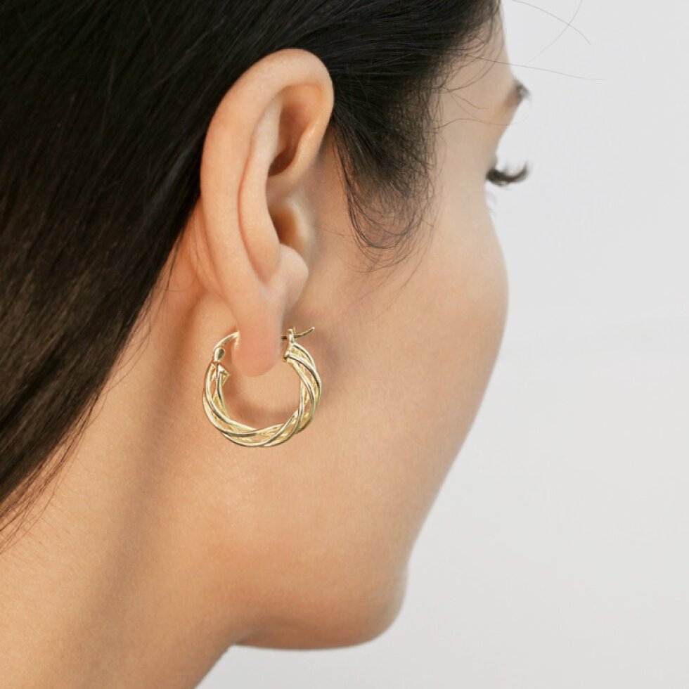 Pozlacené náušnice proplétané kruhy 61164