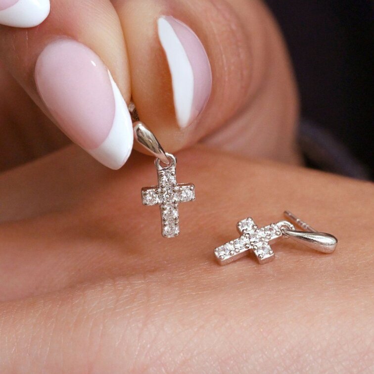 Strieborné náušnice visiaci krížik so zirkónmi 11415.1
