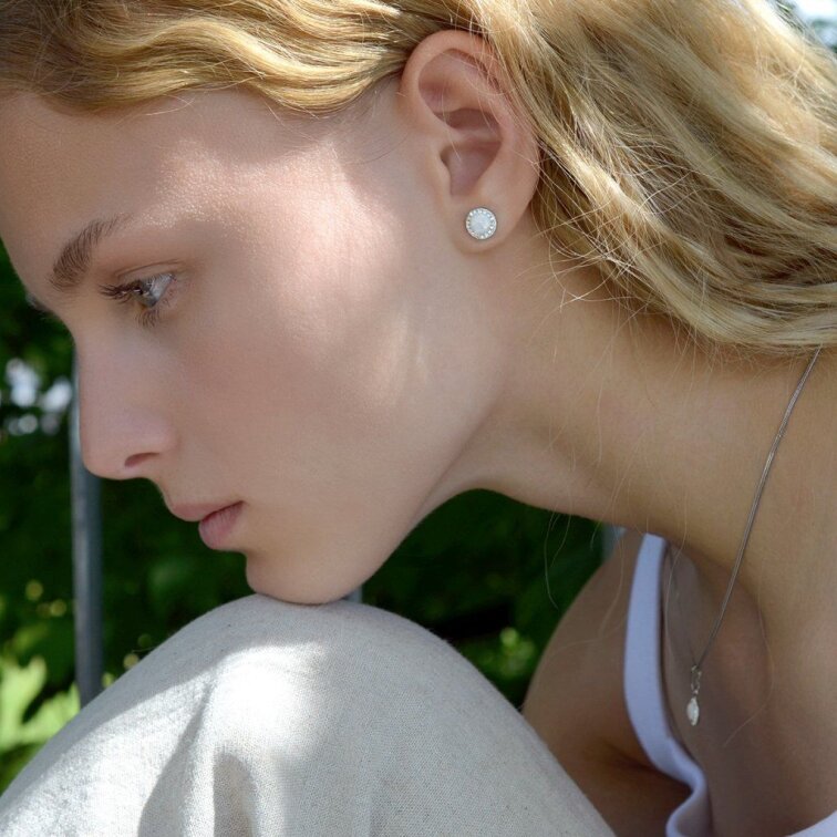 Strieborné náušnice s opálom a Preciosa kryštály 31217.1 biele