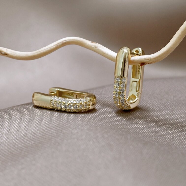 Pozlacené náušnice hranaté oválky 11782.1