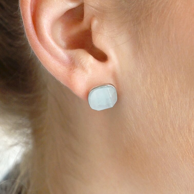 Strieborné náušnice štvorec s akvamarínom 11729.3