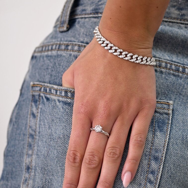 Stříbrný prsten MIA s ornamentem 15M00005 moissanite