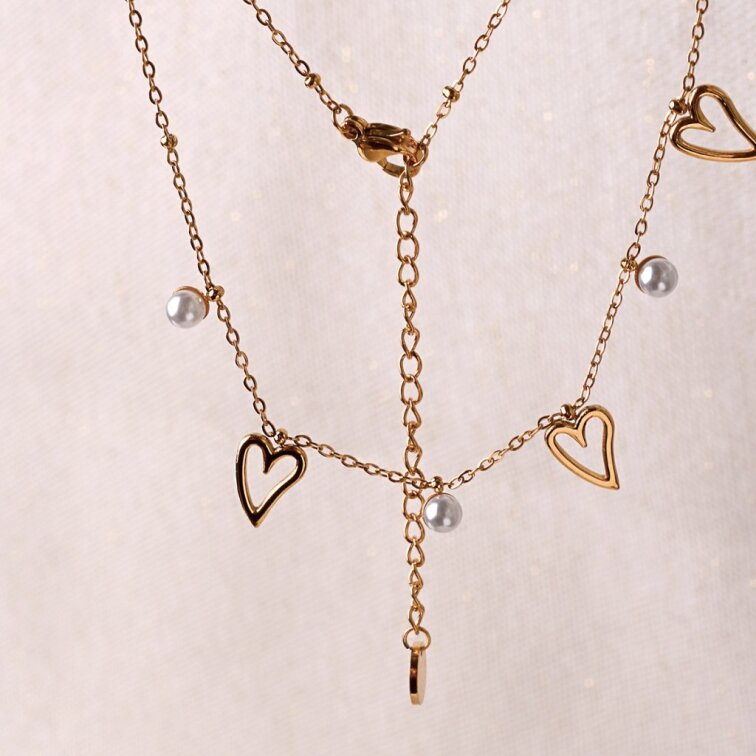 Náhrdelník s perličkami a srdiečkami 42025.1