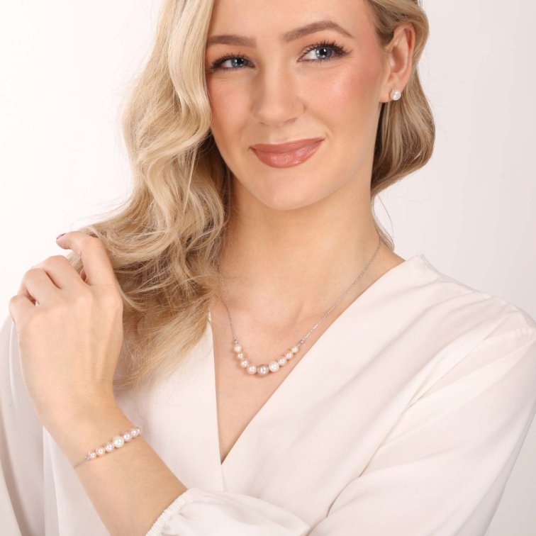 Stříbrný náramek s barevnými říčními perlami 23024.3 multi