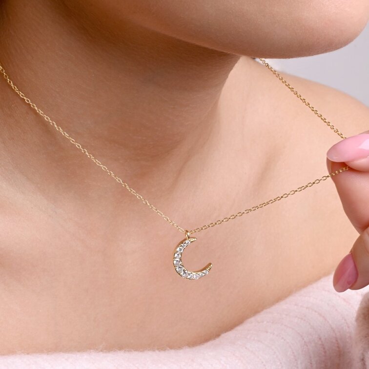 Pozlátený náhrdelník polmesiac so zirkónmi 12176.1