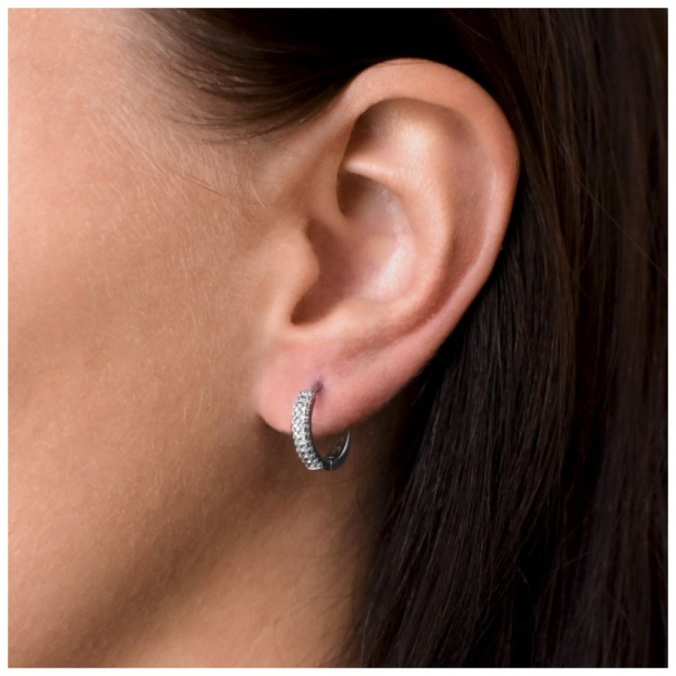 Stříbrné náušnice kruhy se zirkonem v bílé barvě 11238.1