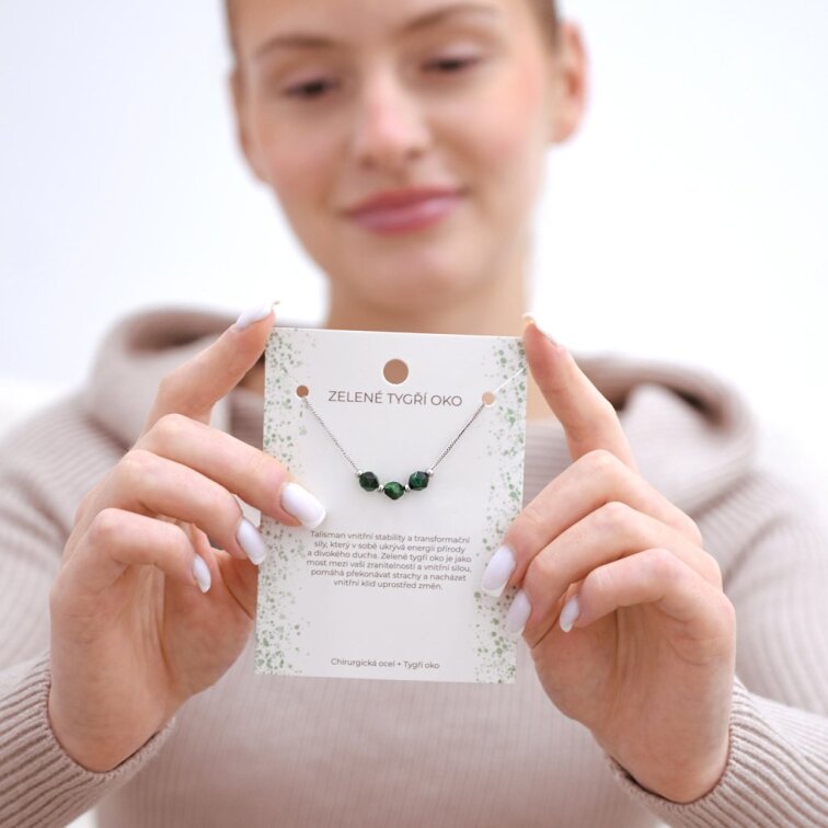 Náhrdelník zelené tygří oko 42036.3 ocel
