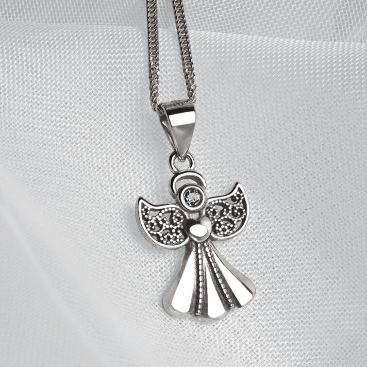 Strieborný prívesok anjel so Swarovski kryštálom 34262.1