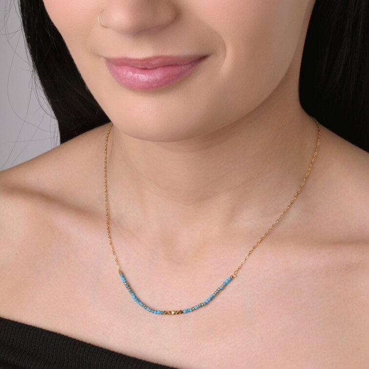 Náhrdelník oceľový s modrým tyrkysom 42034.3