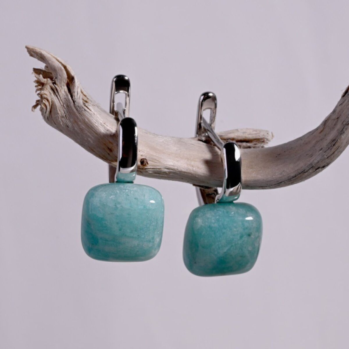 Stříbrné náušnice s amazonitem 11732.3