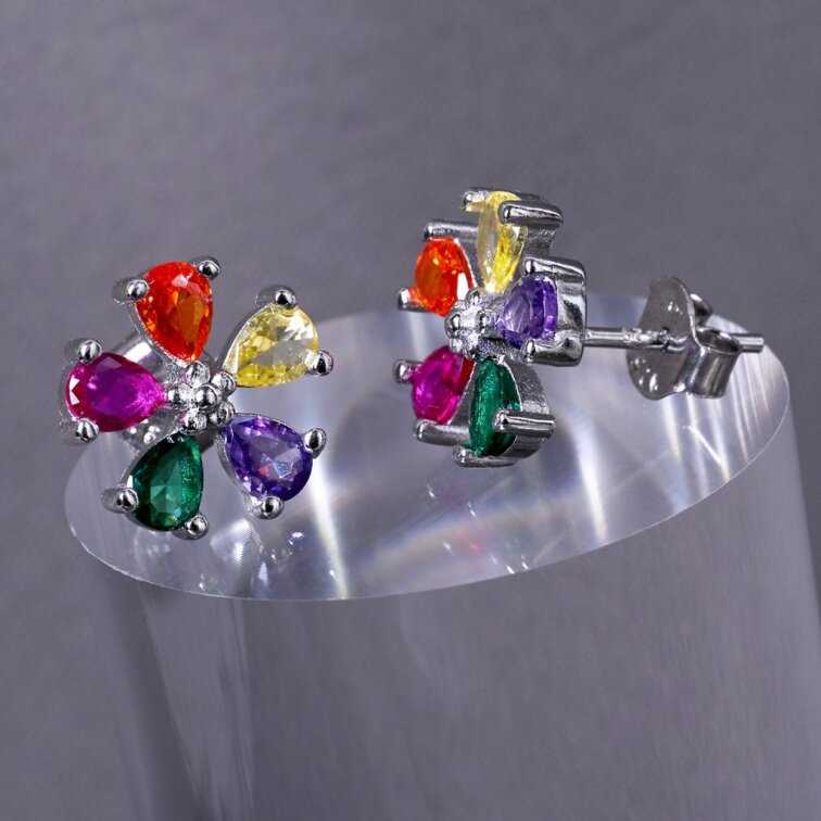 Strieborné náušnice farebné kvietky 11760.1