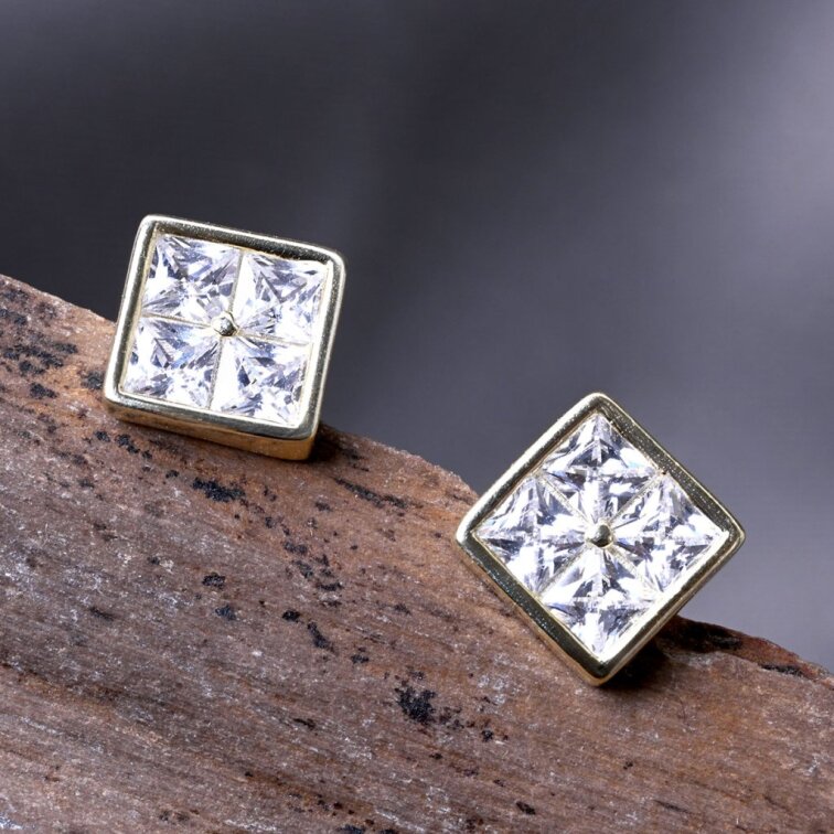 Pozlacené náušnice čtverečky se zirkony 11748.1