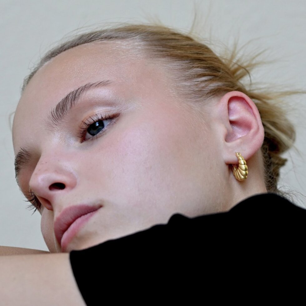 Pozlacené stříbrné náušnice tvarované kruhy 61107