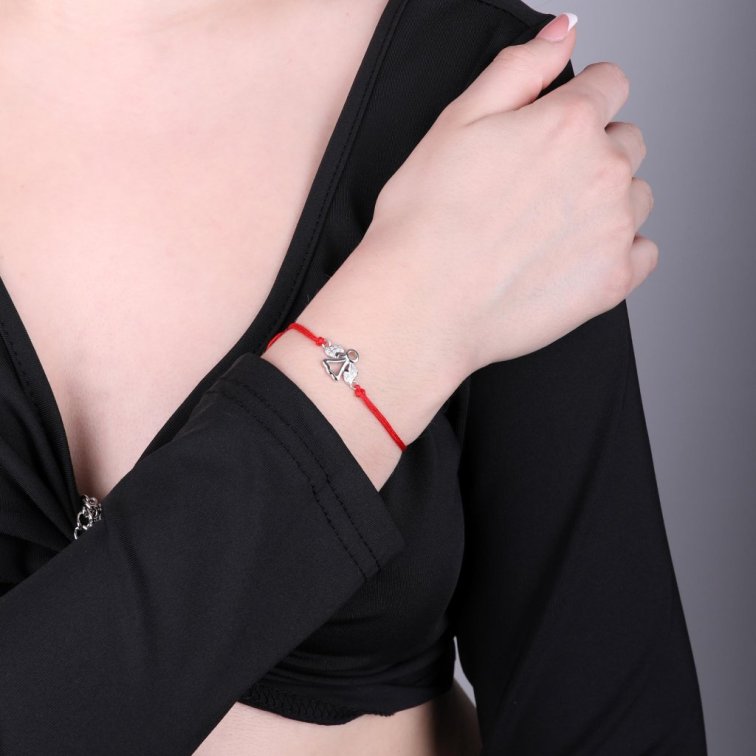 Kabbalah červený náramek stříbrný anděl se zirkony 13020.3