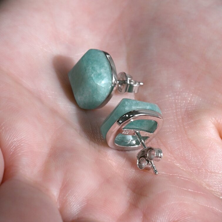 Strieborné náušnice štvorec s amazonitom 11729.3