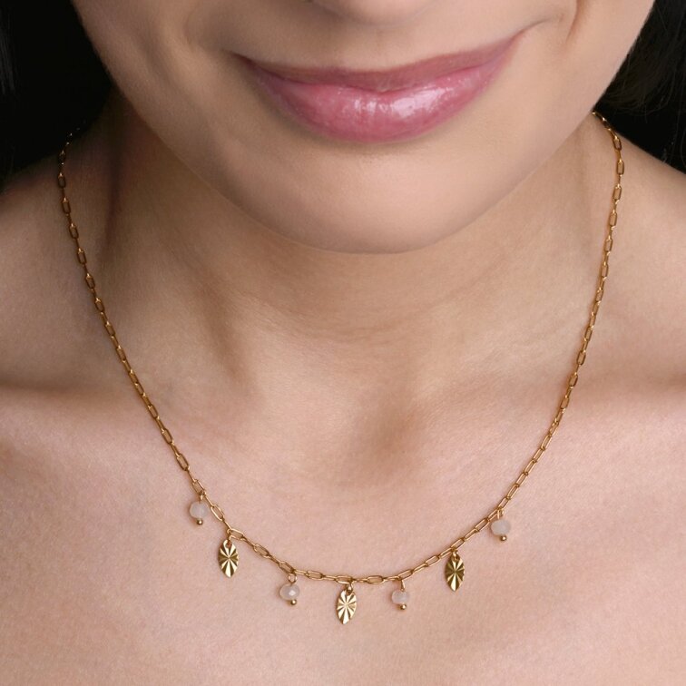 Náhrdelník oceľový s bielym jadeitom 42026.1