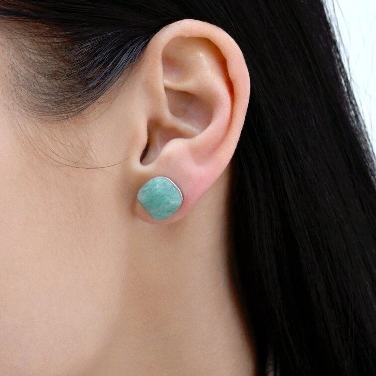 Strieborné náušnice štvorec s amazonitom 11729.3