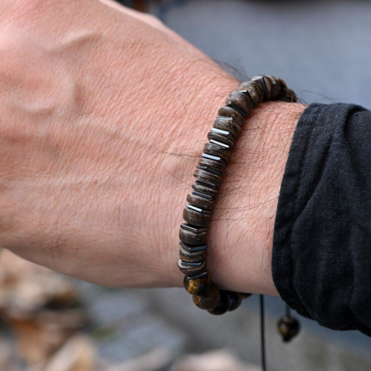 Bižuterní náramek tygří oko a dřevo 53062.3