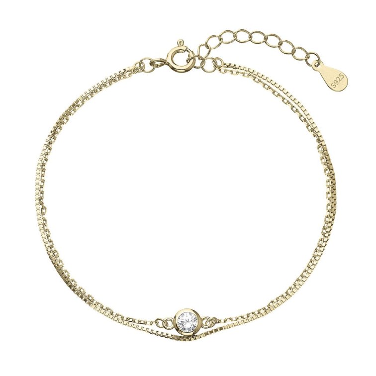 Pozlátený náramok dvojitá retiazka so zirkónom 63006