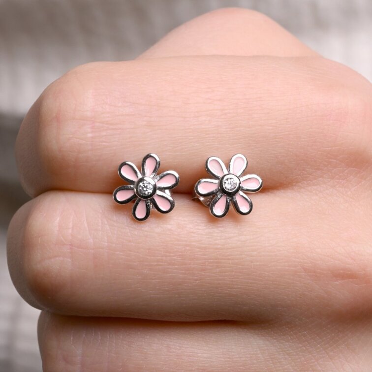 Stříbrné náušnice růžové kytičky 11752.1