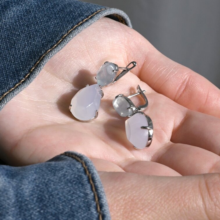 Strieborné náušnice s akvamarínom a chalcedónom 11740.3