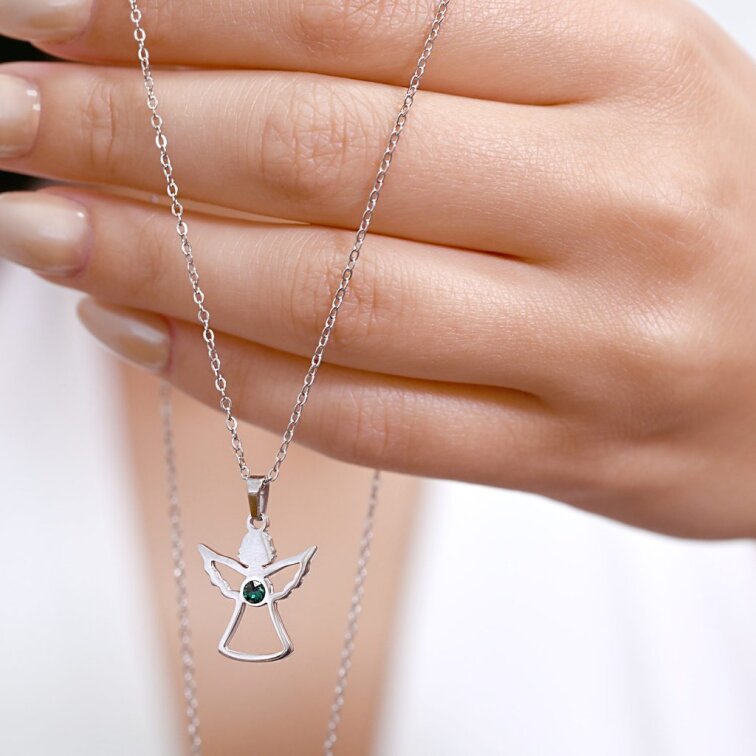 Náhrdelník anděl se Swarovski krystaly 42043.3 zelený