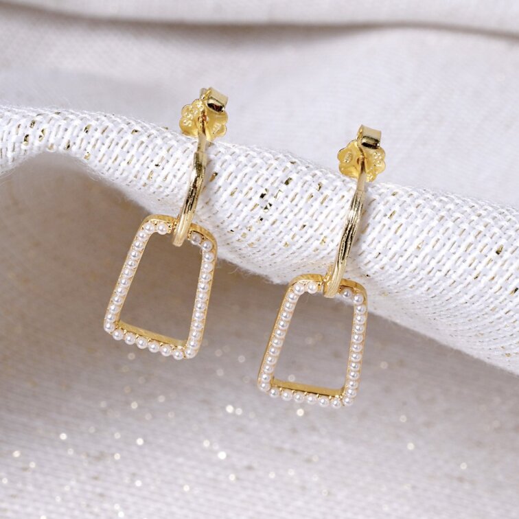 Pozlátené visiace náušnice obdĺžniky 11811.1