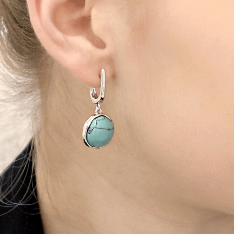 Strieborné visiace náušnice s tyrkysom 11735.3