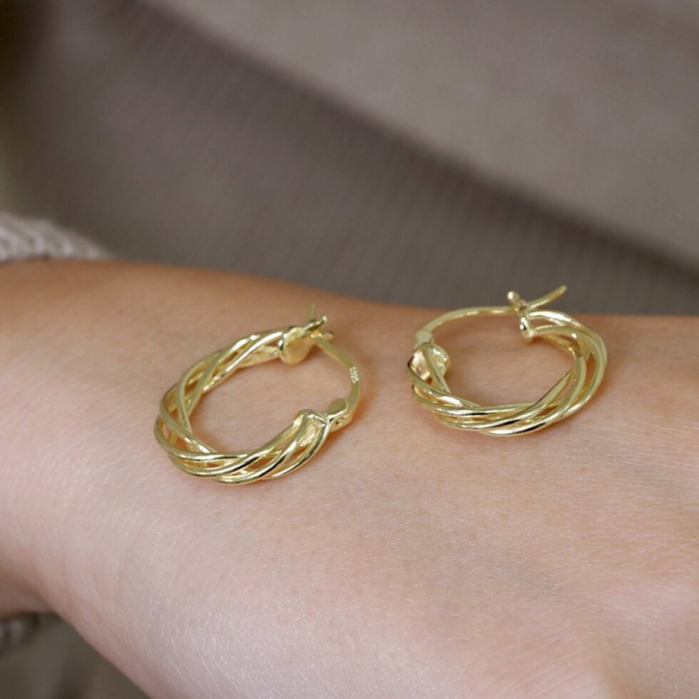 Pozlacené náušnice proplétané kruhy 61164