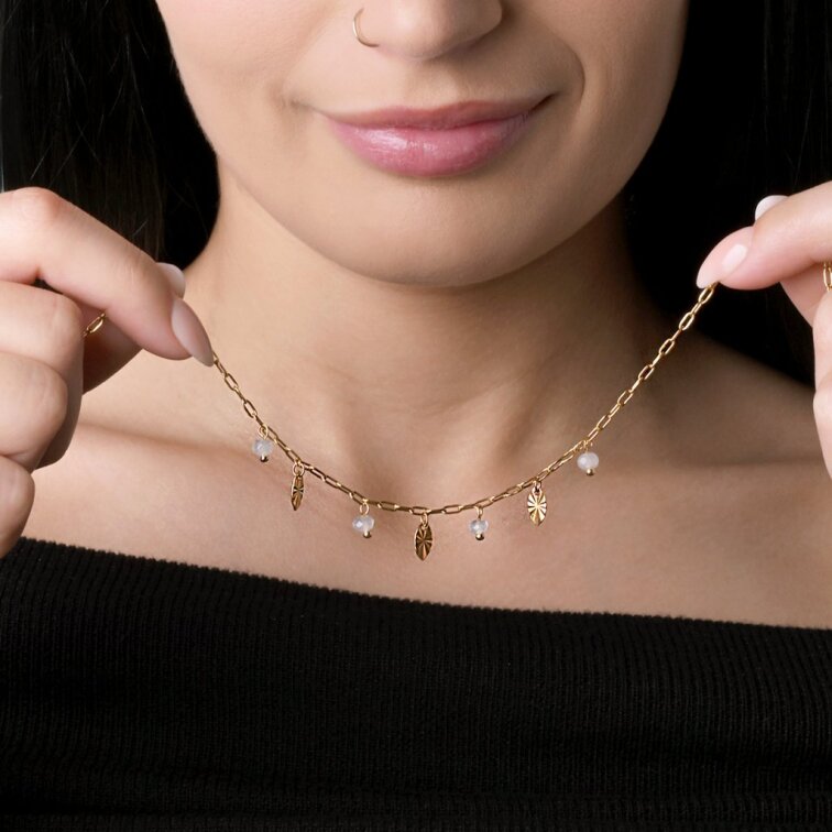 Náhrdelník oceľový s bielym jadeitom 42026.1