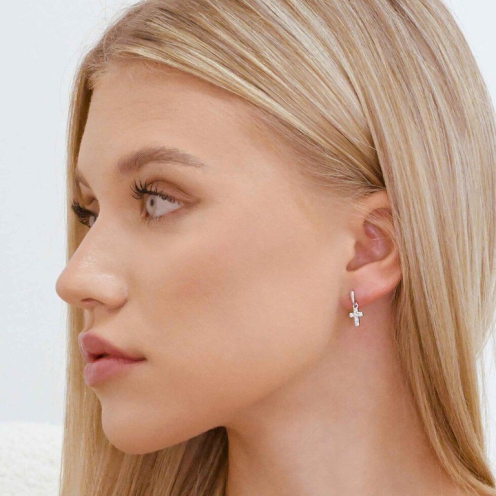 Strieborné náušnice visiaci krížik so zirkónmi 11415.1