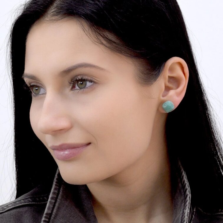 Strieborné náušnice štvorec s amazonitom 11729.3