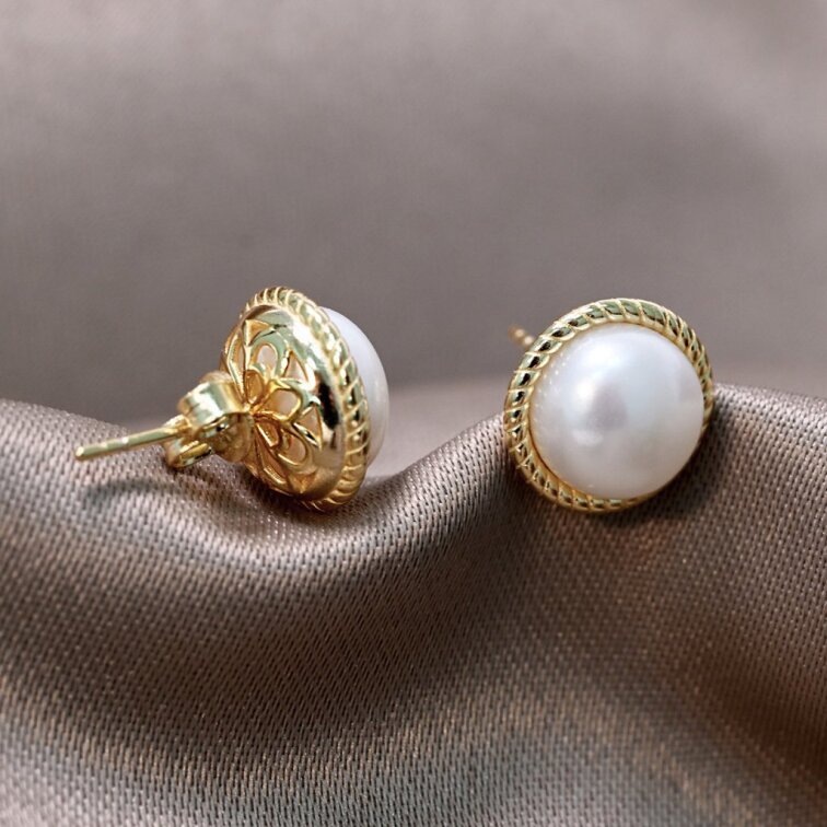 Pozlacené náušnice s říční perlou 21115.1