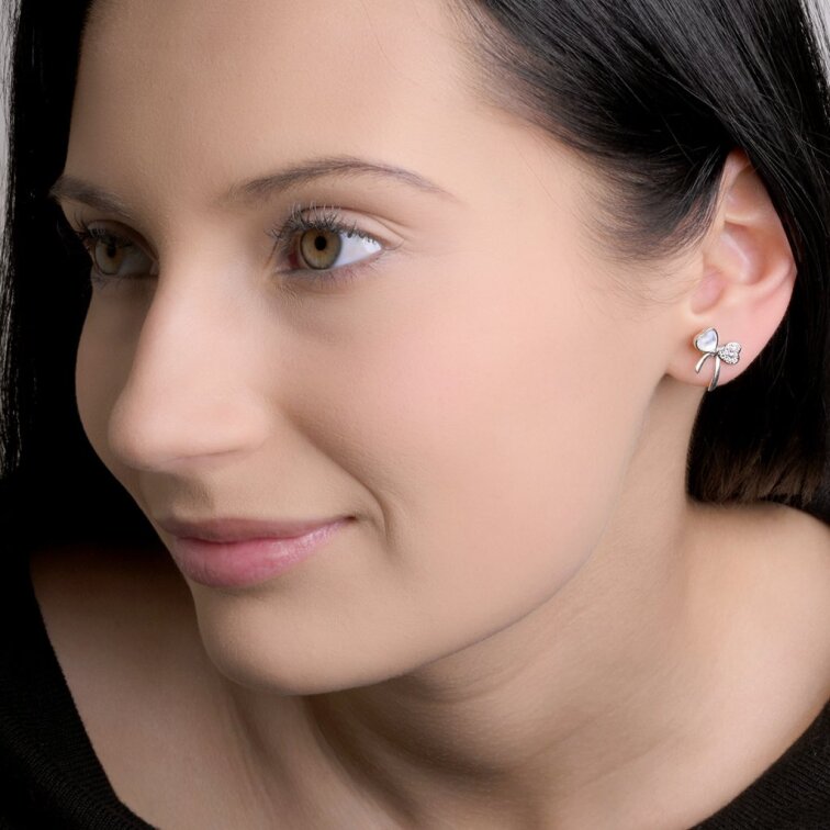 Stříbrné náušnice perleťové mašličky 11803.1