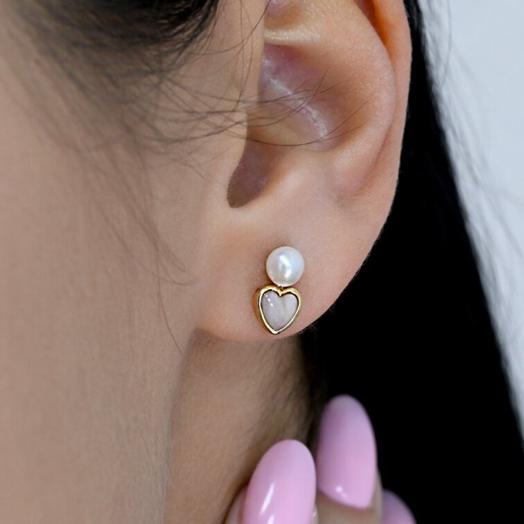 Pozlátené náušnice s riečnou perlou srdiečka 21119.1